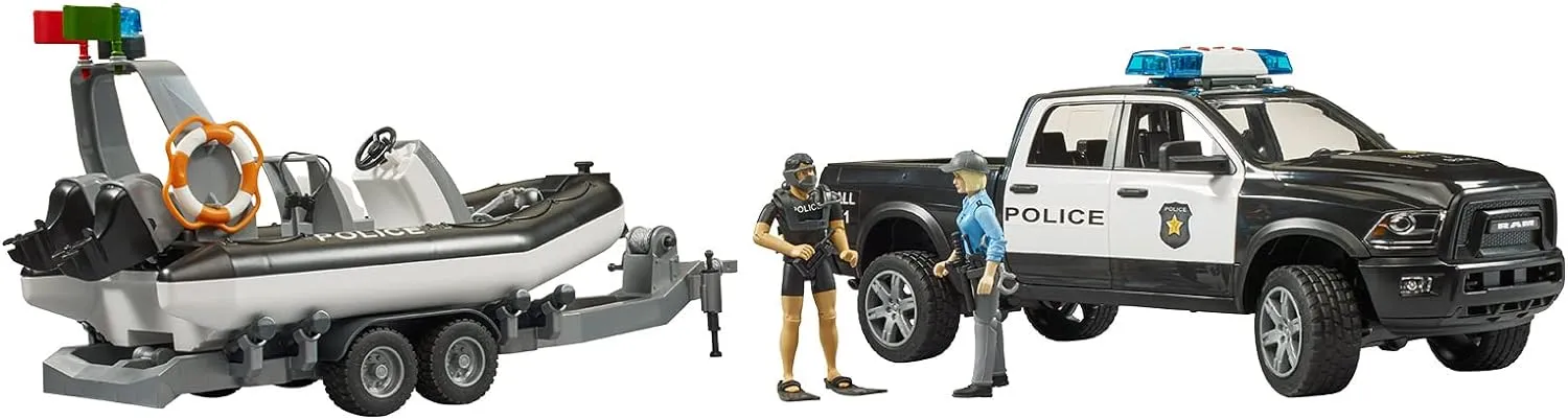 Bruder RAM 2500 Police Pickup with L   S Module Trailer & Boat