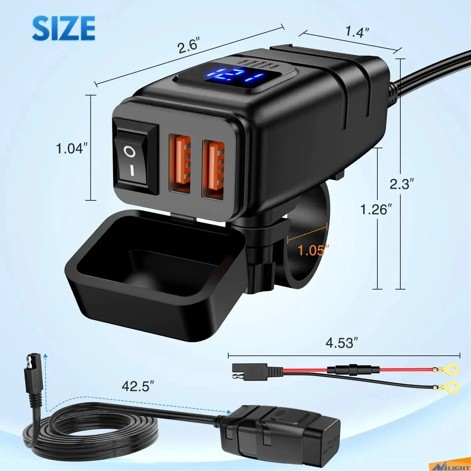 Motorcycle SAE to Dual USB Car Charger Adapter