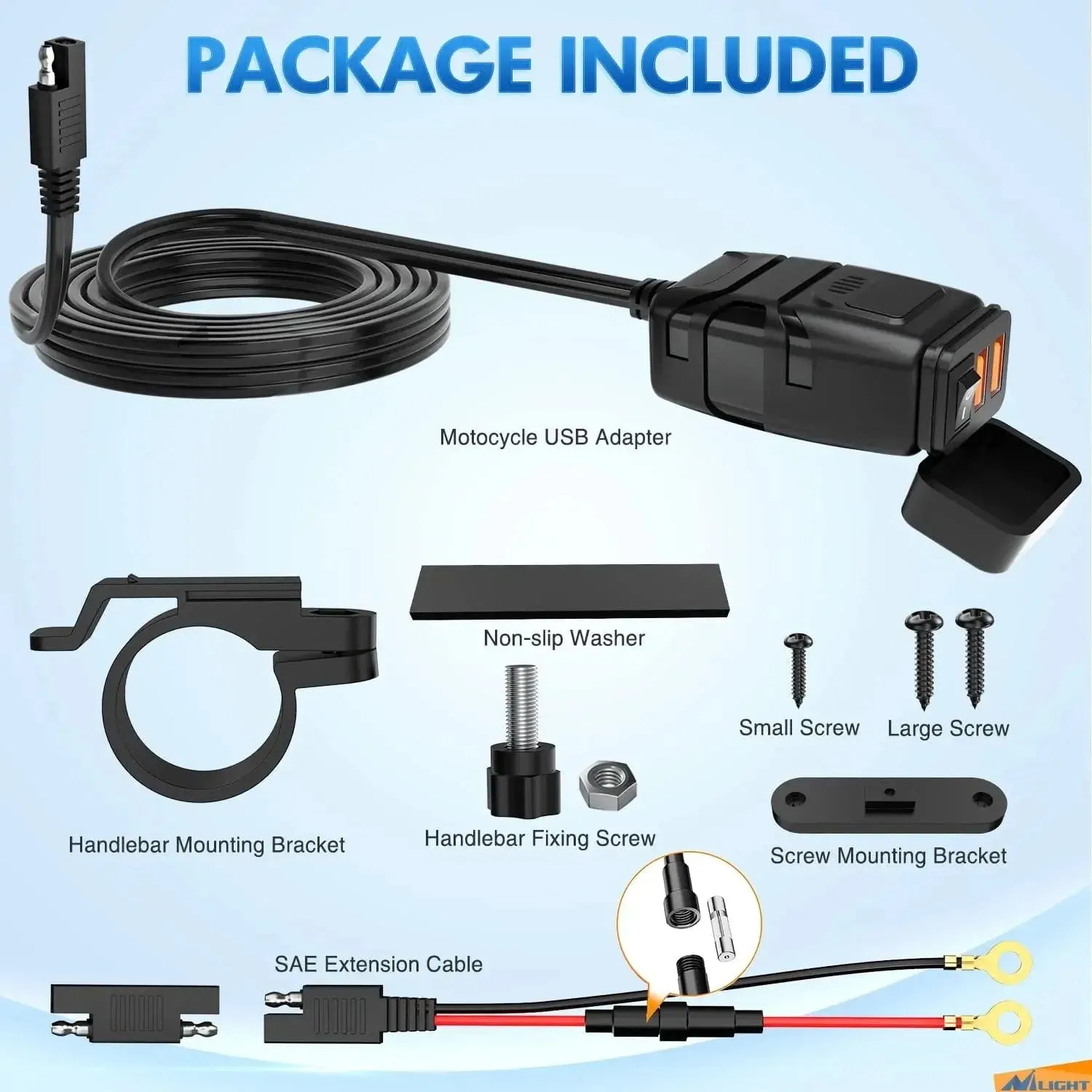 Motorcycle SAE to Dual USB Car Charger Adapter