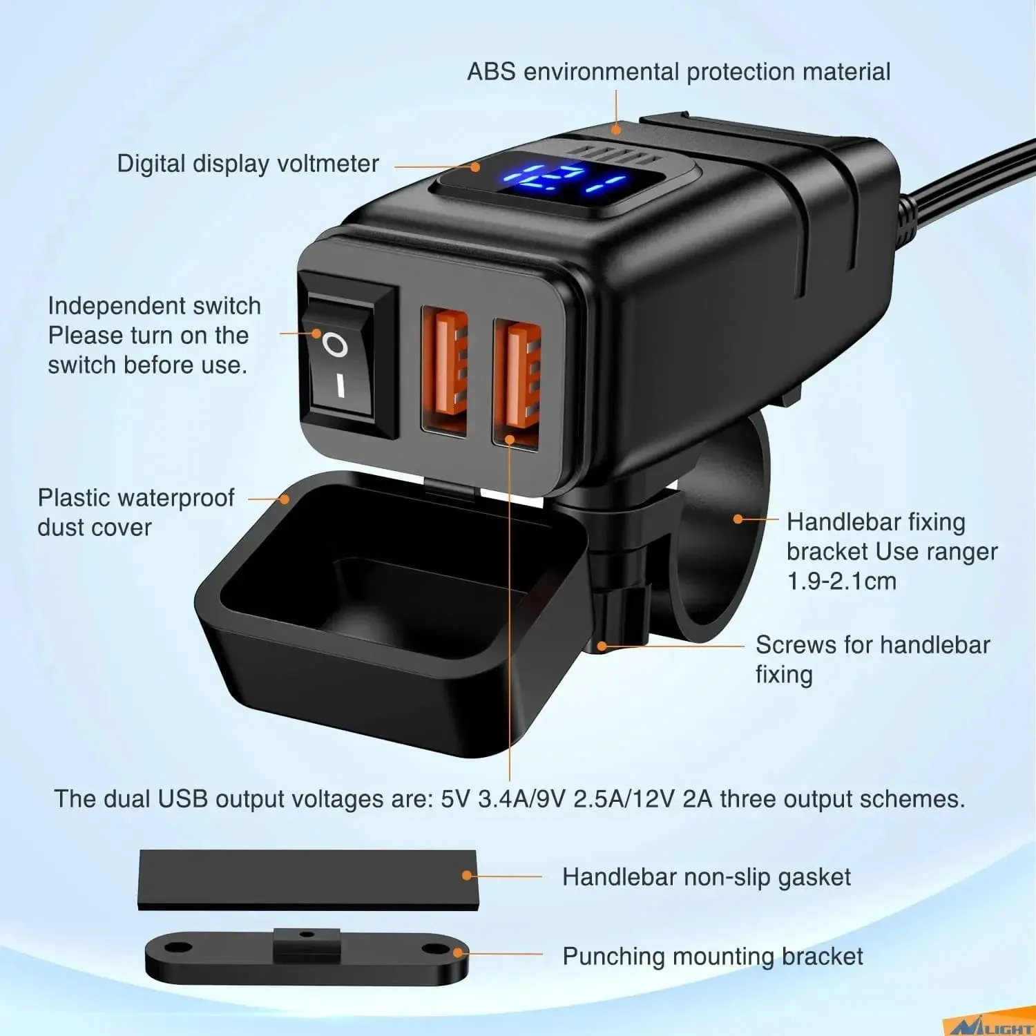 Motorcycle SAE to Dual USB Car Charger Adapter